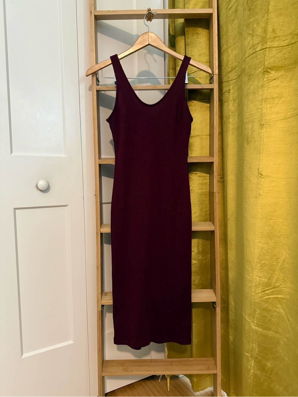 Lush Sleeveless Ribbed Midi Dress in Deep Wine